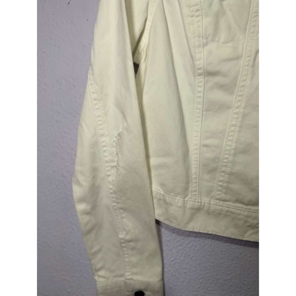 LEI Denim Jacket Womens White Distressed Cropped Y2K Style M Minimalist Casual - Picture 2 of 11